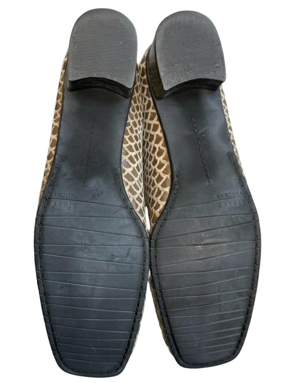STUART WEITZMAN Snakeskin Embossed Leather Loafers Block Heel Buckle 7.5 - Picture 5 of 8
